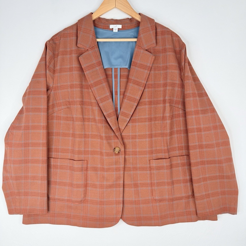 J. Jill Clay Blue Mendocino Plaid Auburn One‎ Button Blazer Women's Size 2X